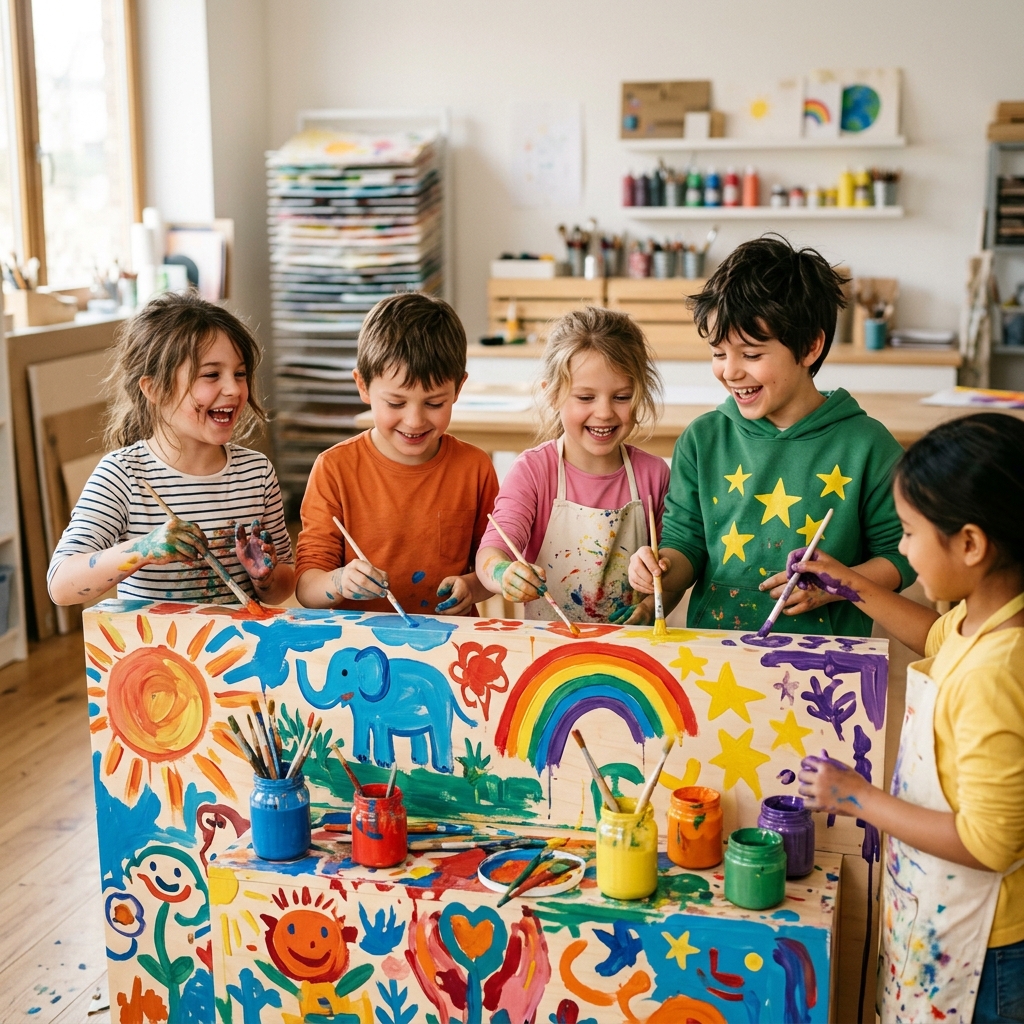 Happy children in Sheffield building and playing together
